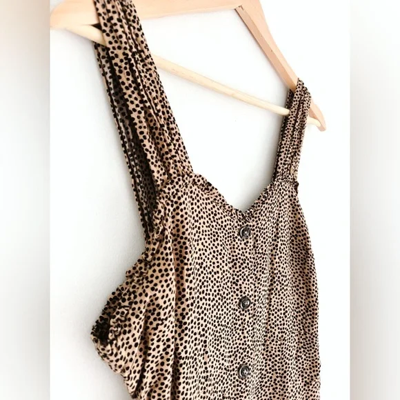 Dex Brown Leopard Dotted Sleeveless Button Down Maxi Sundress - Size Small - Picture 3 of 6
